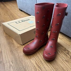 L.L. Bean Moose Print Knee High Wellies Rain Boots